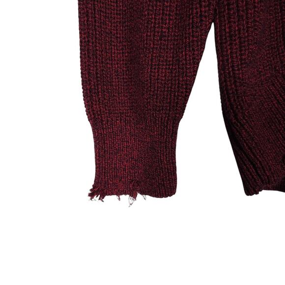 Pistola Womens Sweater Medium Burgundy Distressed Raw Hem Grunge Edgy Cozy Knit - Picture 6 of 13